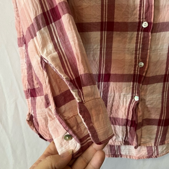 H&M Women’s Pink Plaid Long Sleeve Button Down Shirt Size 6 - Picture 3 of 6
